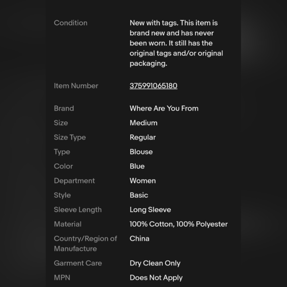 WAYF Women's Long Sleeve Blouse EJ1 Powder Blue Medium NWT - Picture 4 of 4